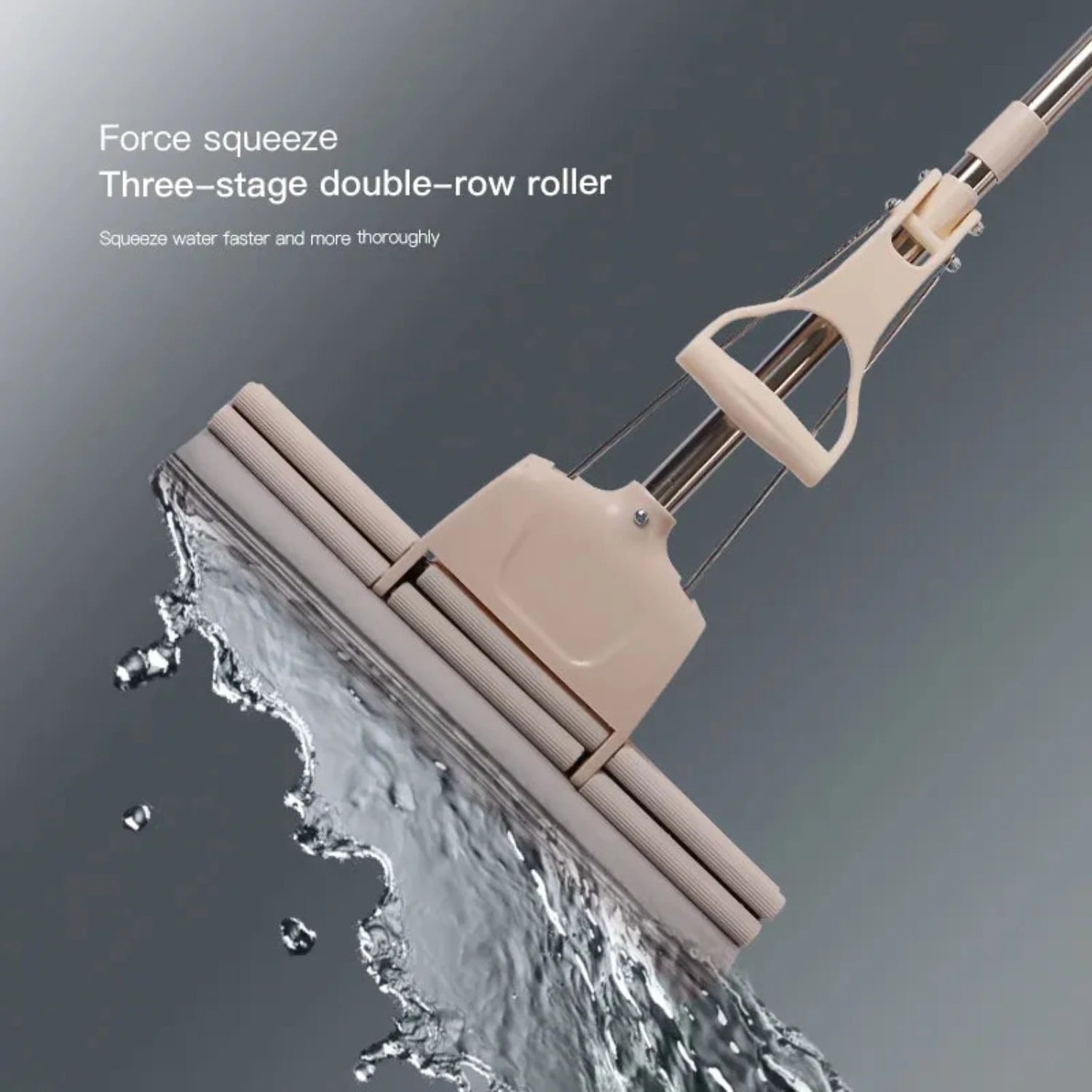 Zidello  Dual roller PVA sponge mop with telescopic handle, featuring a super absorbent extruded sponge for efficient indoor floor cleaning